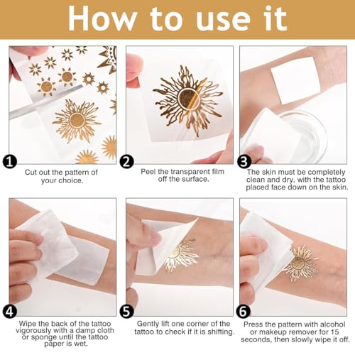 MAYCREATE 9 Sheets Temporary Tattoo for Women and Men Golden Tattoo Sticker Waterproof Assorted Temporary Tattoo Forearm Tattoo for Body Art Arm Hand Neck Tattoo