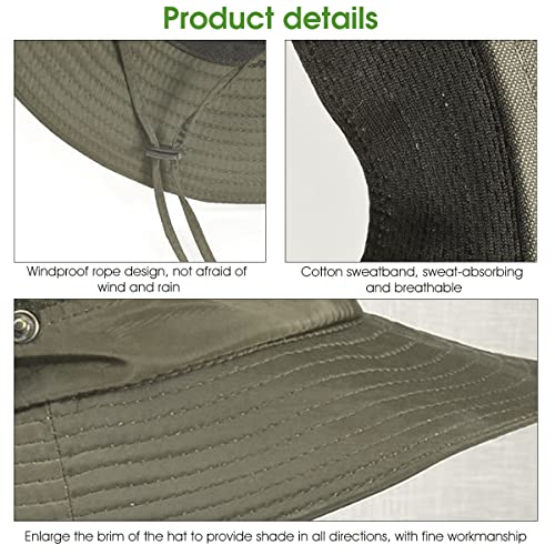 GUSTAVE® Synthetic Mens Sun Hat Wide Brim Summer Protection Cap for Men UV Round Hiking Fishing Gardening Travel Multi-Colour Army Green Free Size 2 PCS