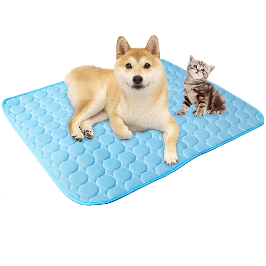 Qpets® Summer Dog Cooling Mat Pet Sleeping Pad Cooling Mat Nylon Ice Silk Soft Water Absorption Pad Cat Beds Dog Bed Medium Size for Dog & Cat Waterproof Bottom (90 * 70cm, XL)