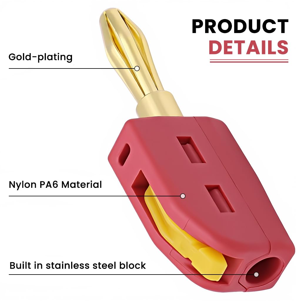 ZORBES 4mm Banana Plug Set for 32A High Current with Solderless Quick Connect Gold-Plated Copper | Red and Black 10PCS