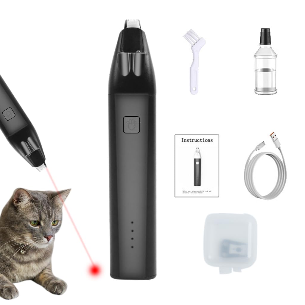 Qpets® Dog Hair Cutting Machine, Pet Hair Trimmer for Dog Cat witn LED/Red Laser/UV365 Purple Light, Electric Grooming Clippers for Hair Around Paws, Buttocks, Eyes & Ears for Small Pets