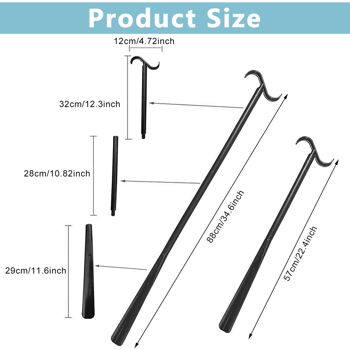 HASTHIP Shoe Horn Long Handle for Easy Dressing with 24–34 in Adjustable Dual End | Ideal for Limited Mobility Users