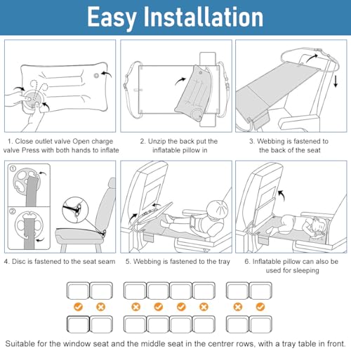 SNOWIE SOFT® 30.7x18.9 Seat Footrest for Kids Travel Sleeping Bed with Inflatable Pillow Packable Extender with Storage Pouch Air Pump Essentials Flight Accessories 3 PCS