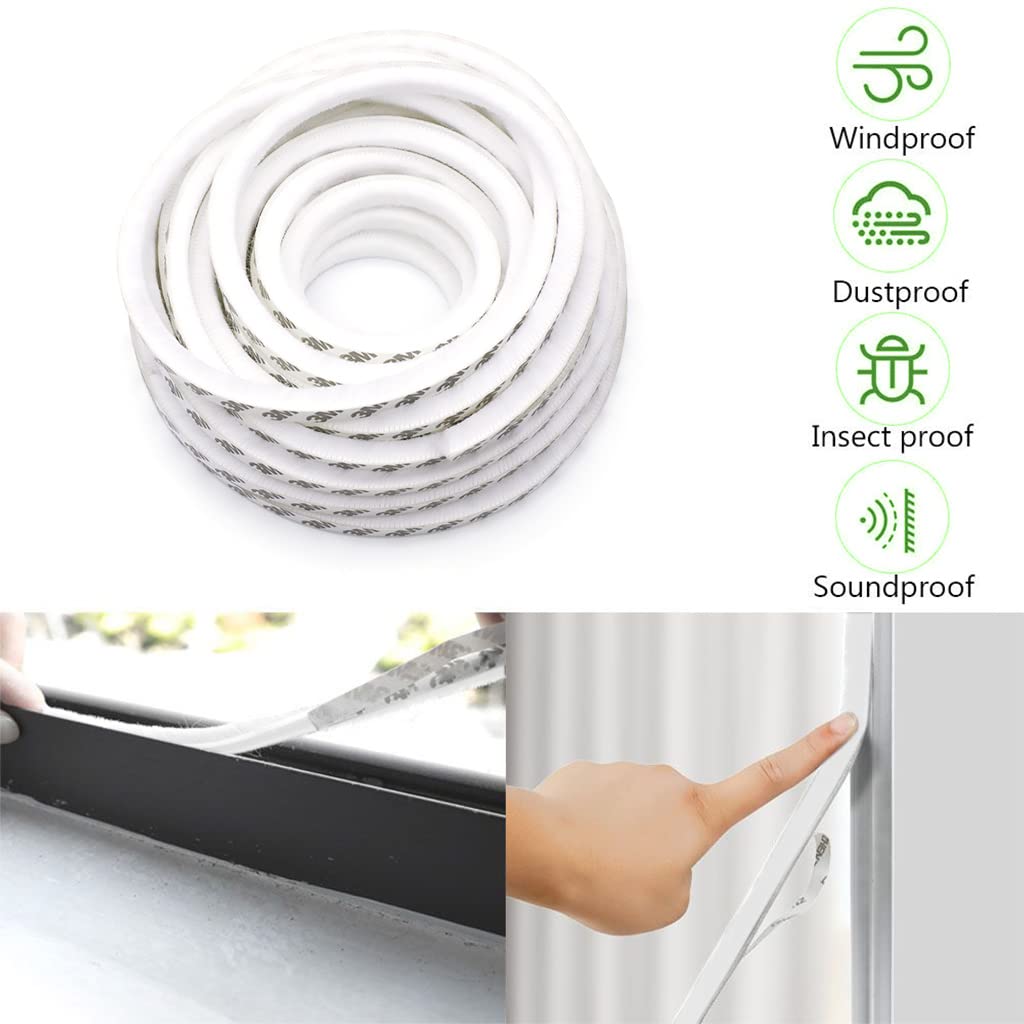 HASTHIP 10 Meters Soundproof Window Sealing Strips, Windproof Dustproof Door Window Frame Seal Self Adhesive Brush Strip, Sliding Window Seal, Window Door Seal, Sliding Door Seal Strip (White)