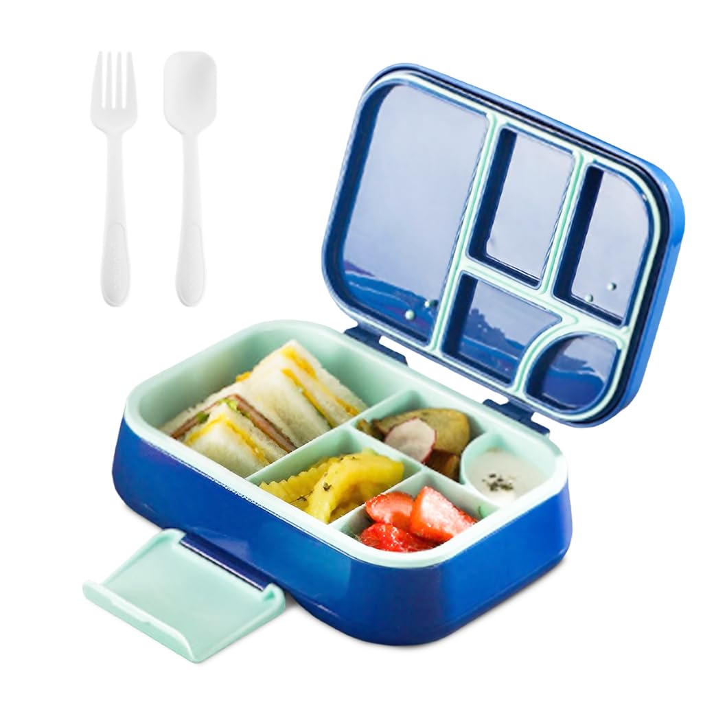 Supvox® Kids Lunch Box Bento Box with Fork & Spoon Multi Compartment Fruit Salad Box with 65ml Salad Dressing Box Leakingproof Portable School Lunch Box Food Grade Heat Resistant PP Lunch Box