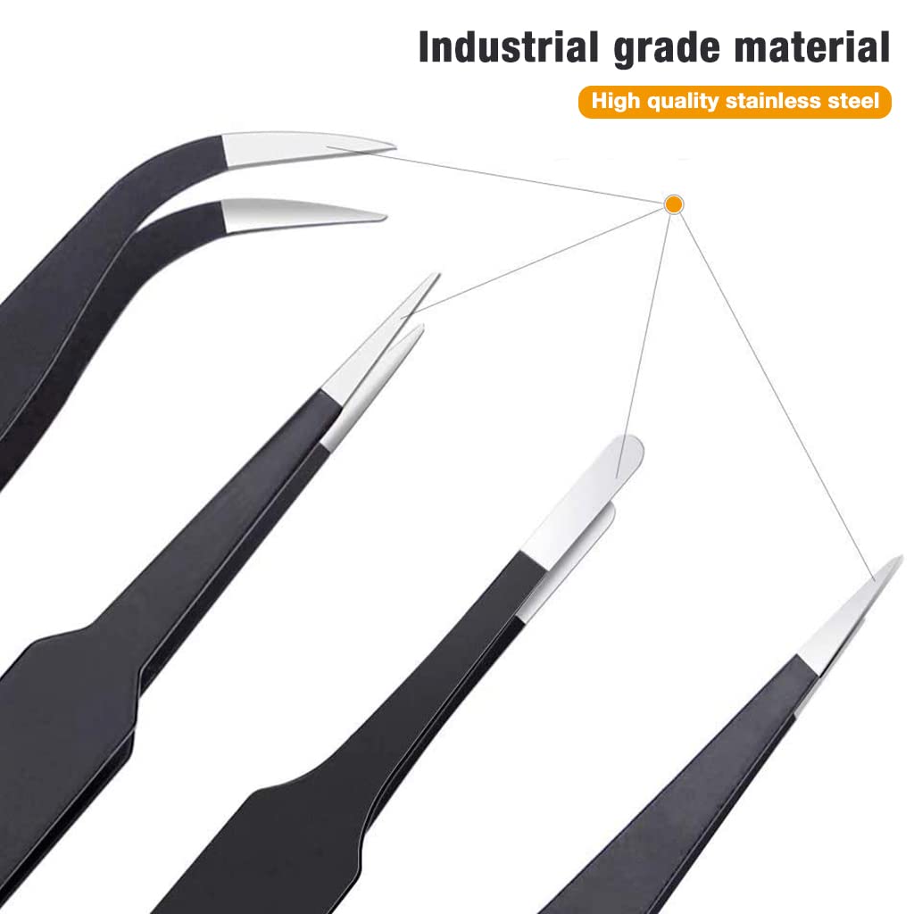 HASTHIP Tweezers Set for Electronics and Craft with Anti Slip Matte Handle | 6 Pcs Stainless Steel Precision Tools