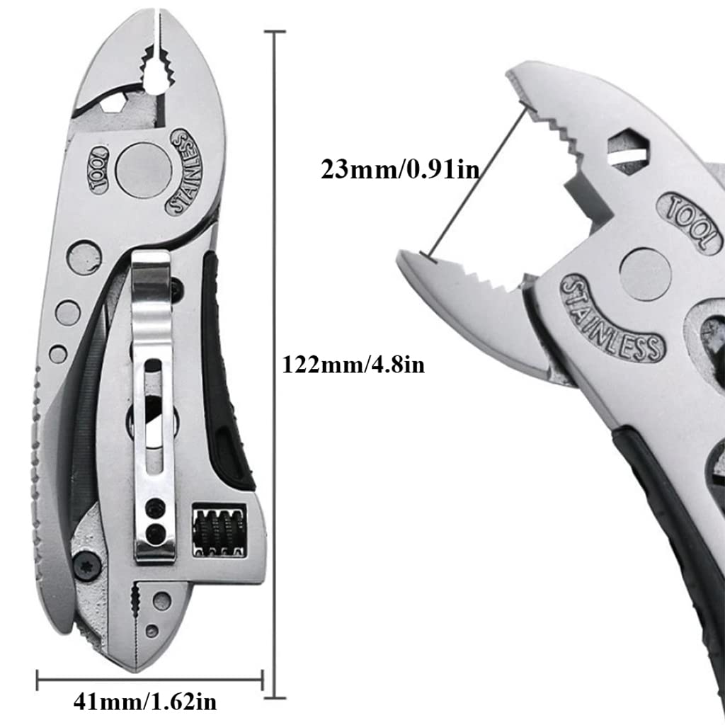 Proberos  4 in 1 Pocket Pliers and Wrench Screwdriver, Multitool with Safety Lock and Clip for Household Patio Outdoor Daily Use