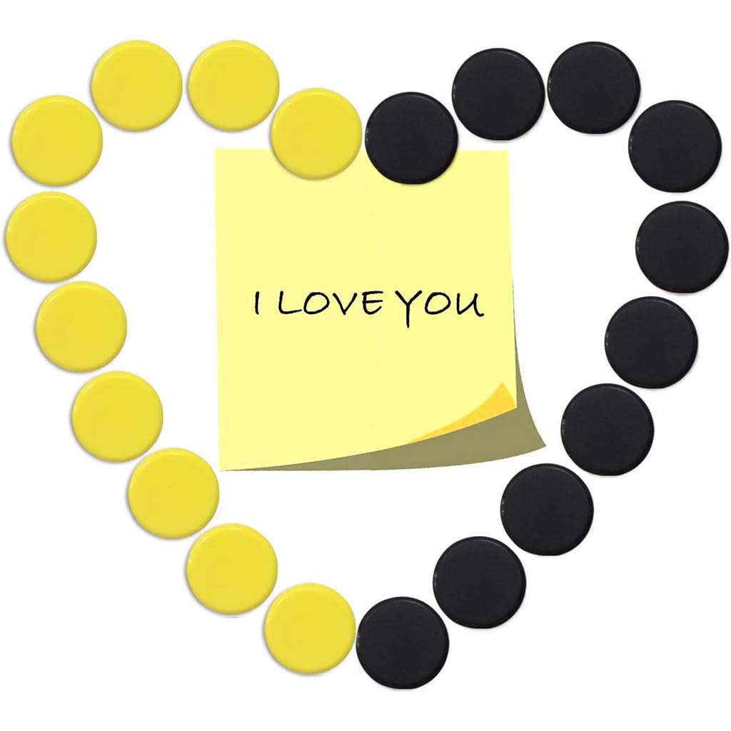 HASTHIP Fridge Magnets for Whiteboard and Refrigerator featuring 20pcs 2cm Strong Hold | Black and Yellow Round Design