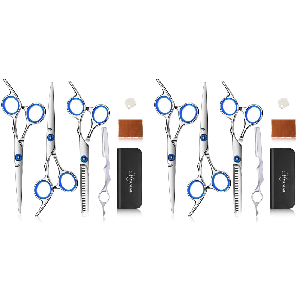 MAYCREATE Hair Cutting Scissors Kit for Home and Barber Use with Adjustable Screw | 2 PCS Stainless Steel Set with Case