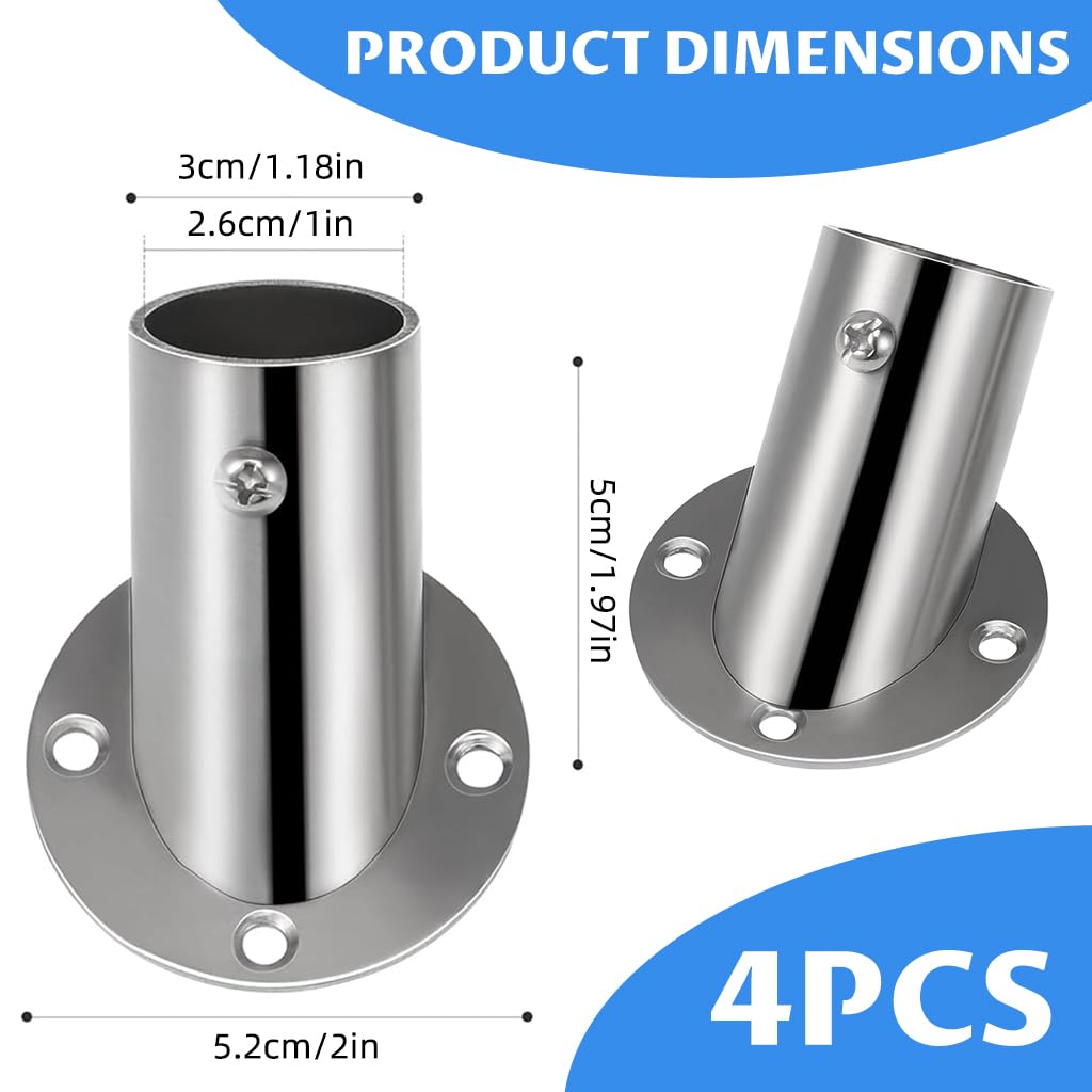HASTHIP Curtain Rod Bracket 4Pcs Set featuring 2.5mm Dia Support Base in Stainless Steel