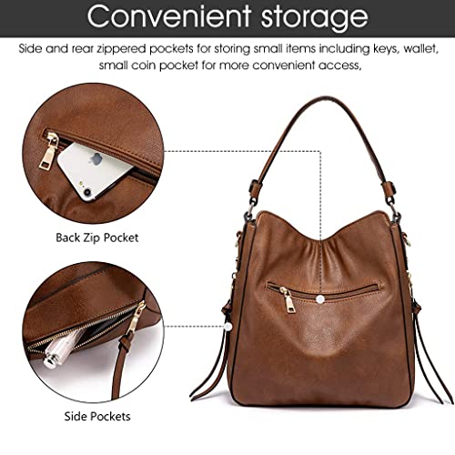 ZIBUYU® Tote Handbag for Women Fashion Faux Leather Shoulder Crossbody Bag Lady Girl Solid Color Brown 2 PCS
