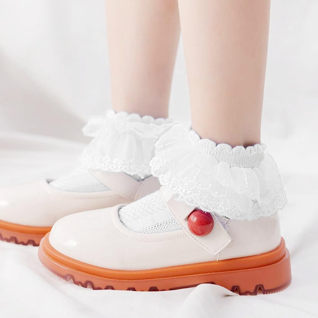 SNOWIE SOFT girls socks set of 6 pairs for school and parties featuring lace trim white cotton for ages 1–3 years