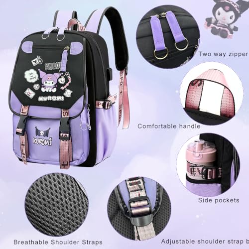 PALAY Kawaii Kuromi School Backpack School Girls Backpack 17'' Large Capacity Bookbag Girls Backpack for School, Travel, Camping, Children's Day Gift for Girls School Gift for Kids 6-12 Years Old