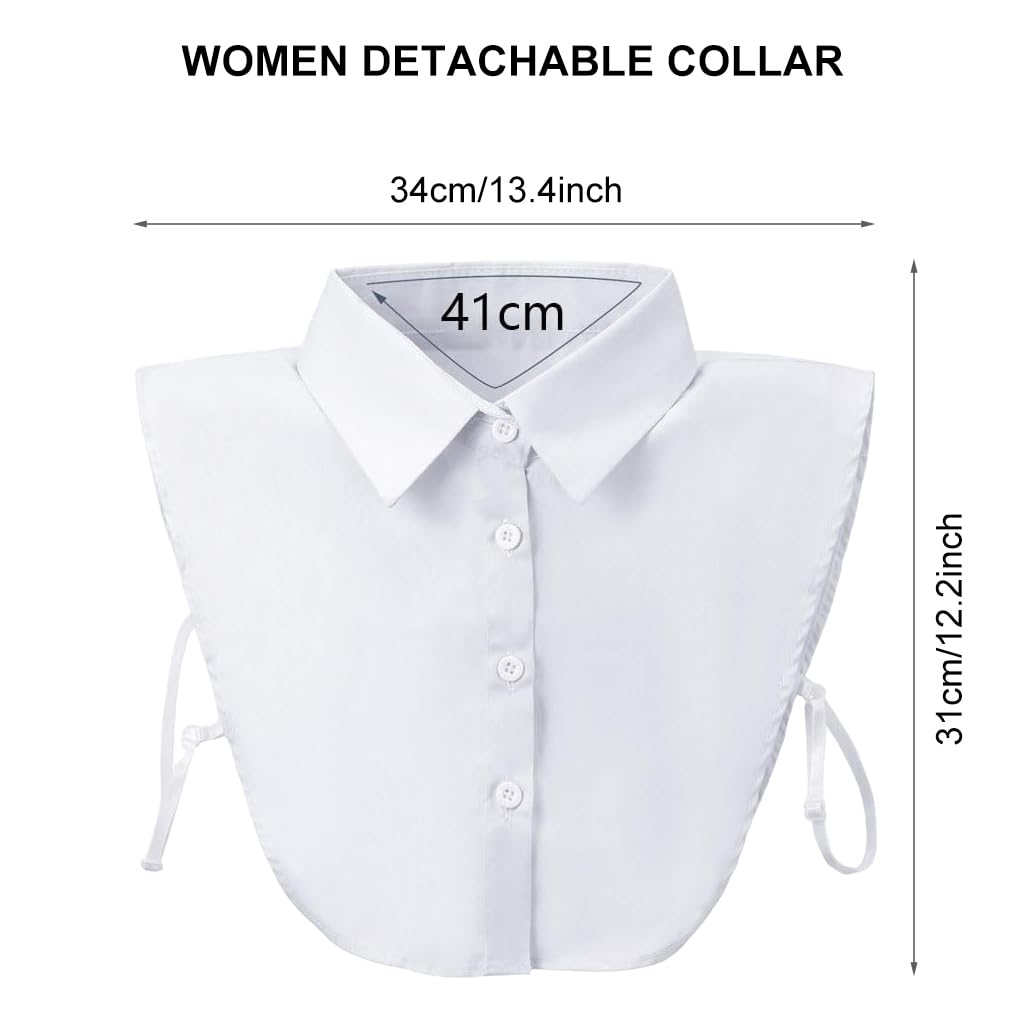 Zibuyu Detachable Collar for Dresses and Sweaters featuring 4 Button Closure | White Cotton One Size 19.5x10x0.5CM