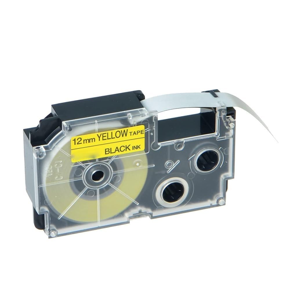 ZIBUYU Label Tape for Casio KL Series featuring 12mm Width & 8m Roll | Yellow Black Ink