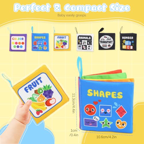 SNOWIE SOFT® 12PCS Cloth Books for Babies 0 to 3 Years Multiple Themes Sensory 6-12 Months Early Educational Activity Toys Touch Crinkle Waterproof