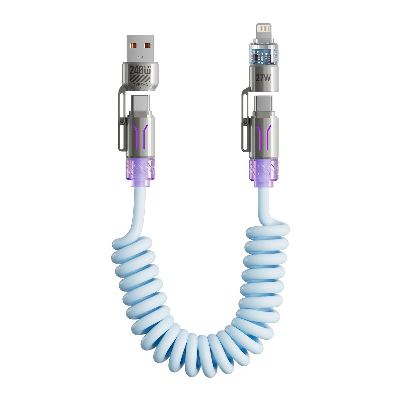 Verilux® 240W 4-in-1 Retractable Coiled Charging Cable