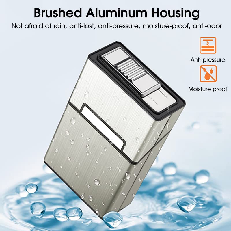 ELEPHANTBOAT Cigarette Case for 20pcs Cigarettes with USB Flameless Lighter and Magnetic Cap | Golden Brushed Aluminum Design