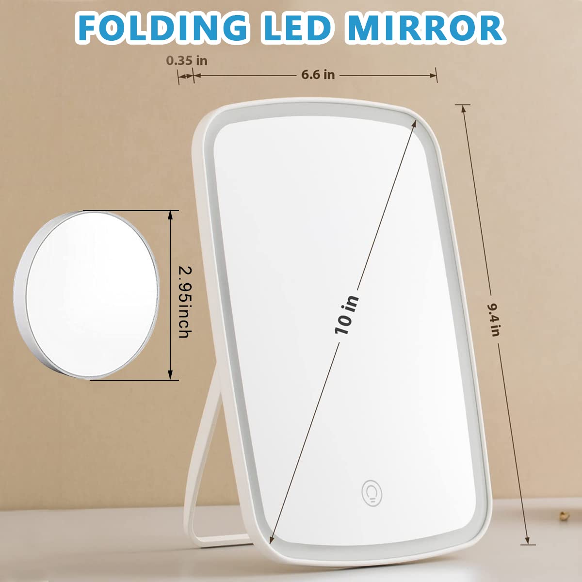 MAYCREATE® Vanity Mirror with Lights Makeup Mirror with Lights 10x Magnification Mirror, 3-Color Light Modes Portable USB Rechargeable LED Brightness Adjustable Vanity Desk Mirror