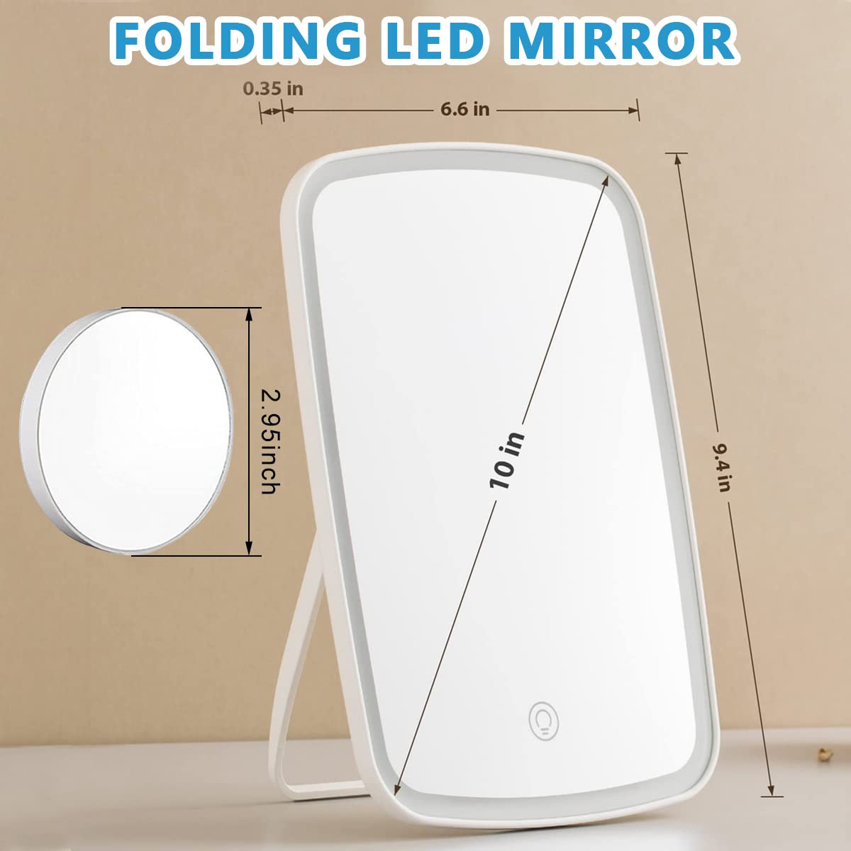 MAYCREATE Vanity Mirror with Lights for Makeup featuring 10x Magnification Mirror & 3-Color LED | USB Rechargeable Touch Control