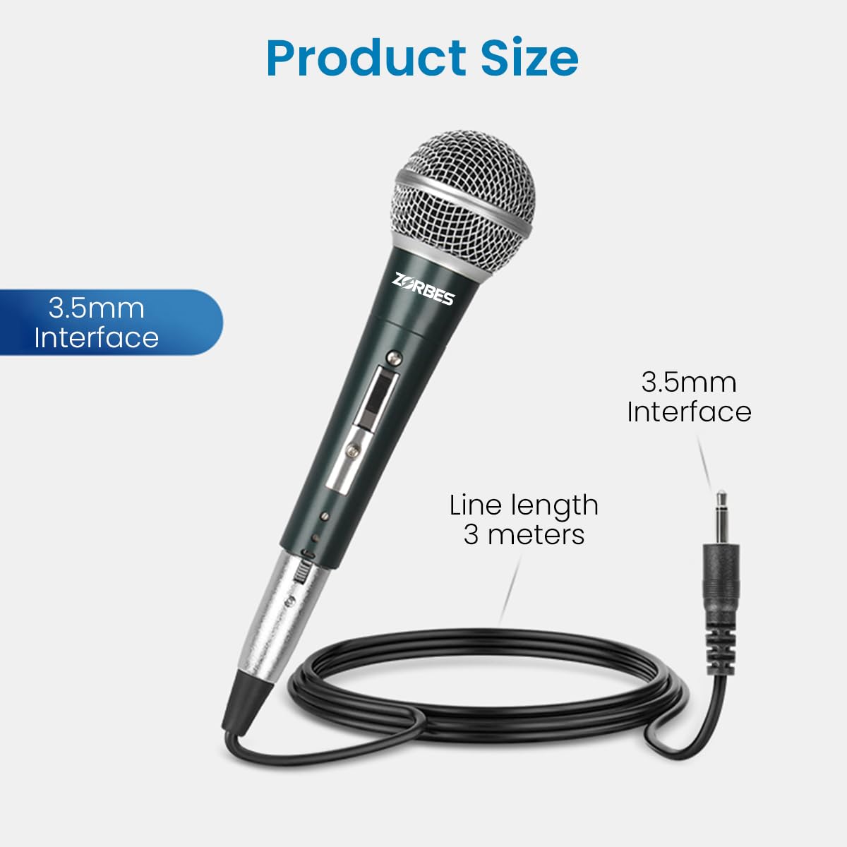 ZORBES® Handheld Wired Microphone, Karaoke Microphone, Dynamic Karaoke Cardioid Microphone with 11ft Cable, 6.35mm to 3.5mm Jack Adapter, ON/Off Switch, Suit Public Speaking/Presentation/Meeting/Home