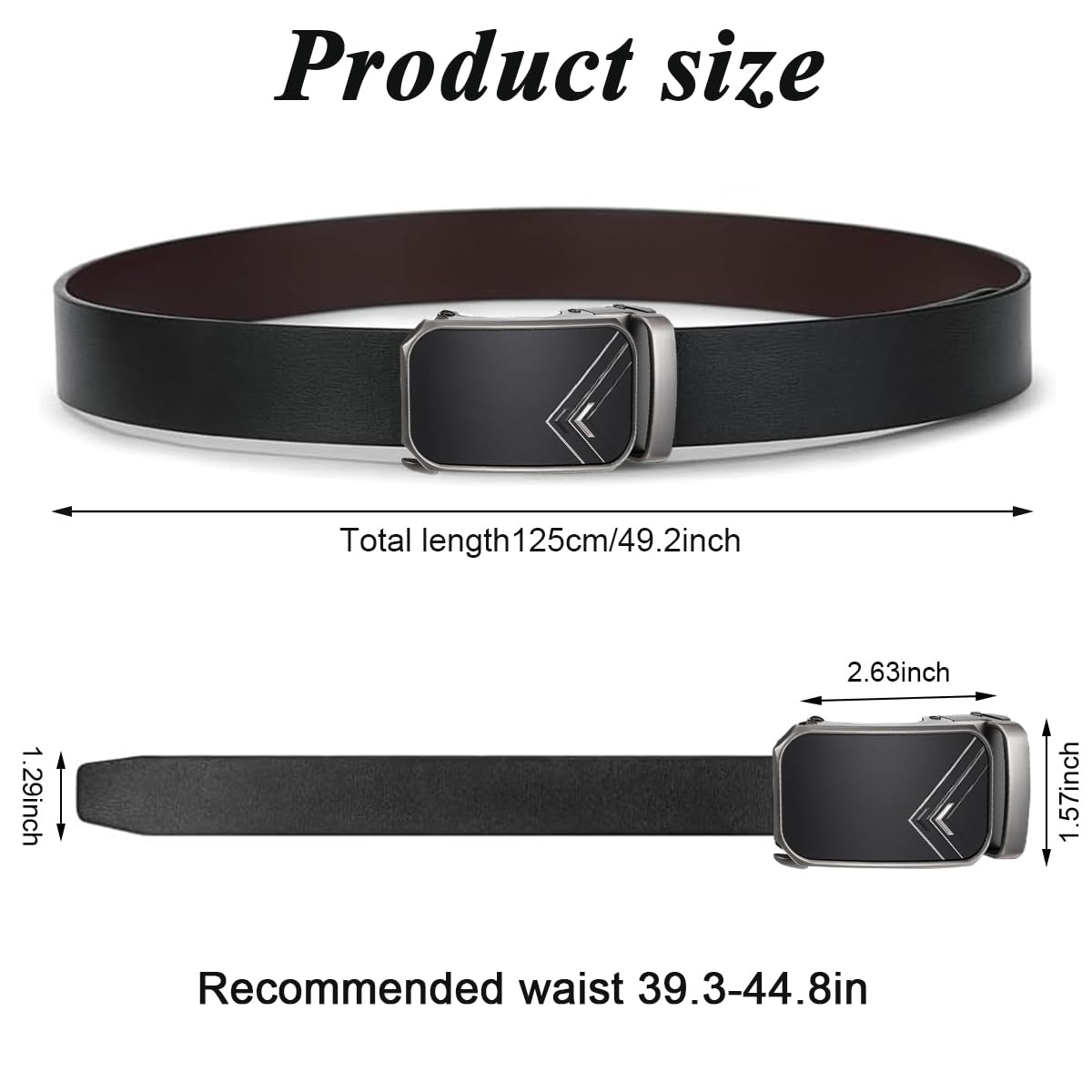 GUSTAVE Belt for Men with Auto Lock Adjustment 125cm Length PU Leather Black | Business Casual Style