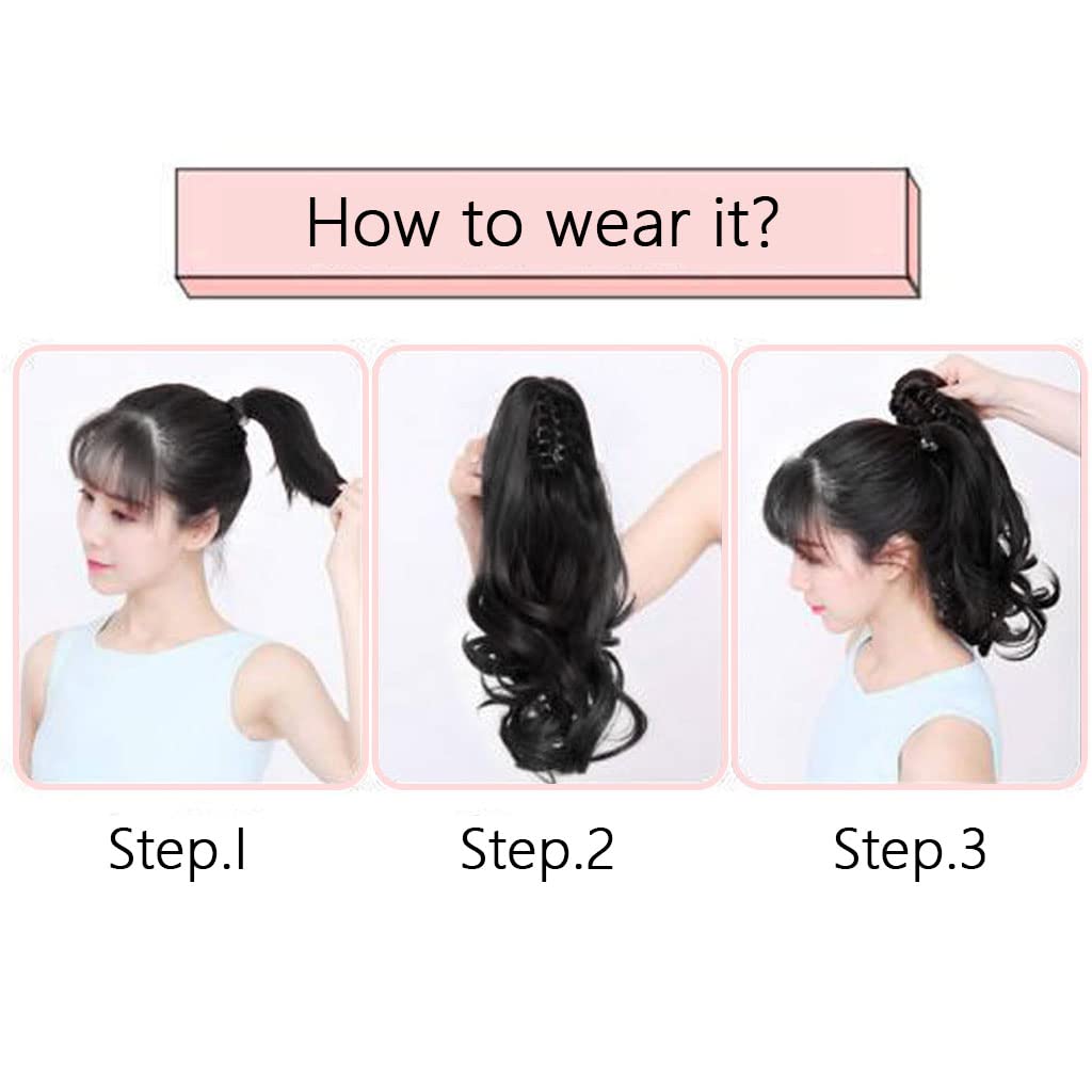 MAYCREATE Long Ponytail Hair Extension for Women with Clip On Claw | 22in Black Synthetic Curly Hairpiece