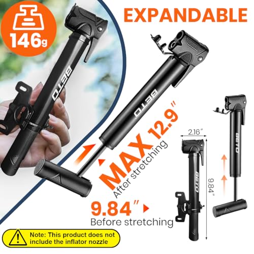 HASTHIP Bicycle Pump with Mounting Bracket Portable 9.84 Inches Small Bike Pump with 3 Air Valve Nozzlesor Presta & Schrader Valve 80PSI Manual Bike Pump Outdoor Emergency Bike Tyre Air Pump