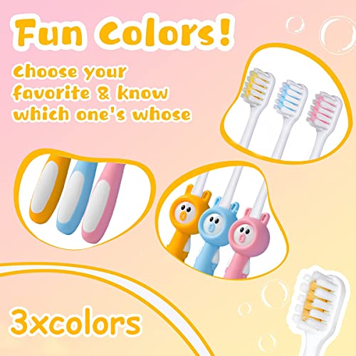 HANNEA® 3pcs kids toothbrush, Kids Manual Toothbrush with TPR Tongue Scraping Soft Bristle Cartoon Toothbrush for 2+ Years Boys and Girls, Toothbrush for Kids Oral Care