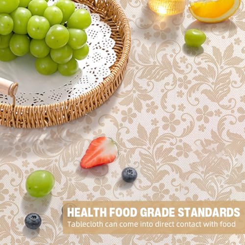 HASTHIP® Dining Table Cover Cloth 4-6 Seater Waterproof - 55 x 78 inch Washable Table Cover Waterproof PVC with Dust-Proof Wrinkle Resistant for Restaurant, Picnic, Bistro, Kitchen - Beige
