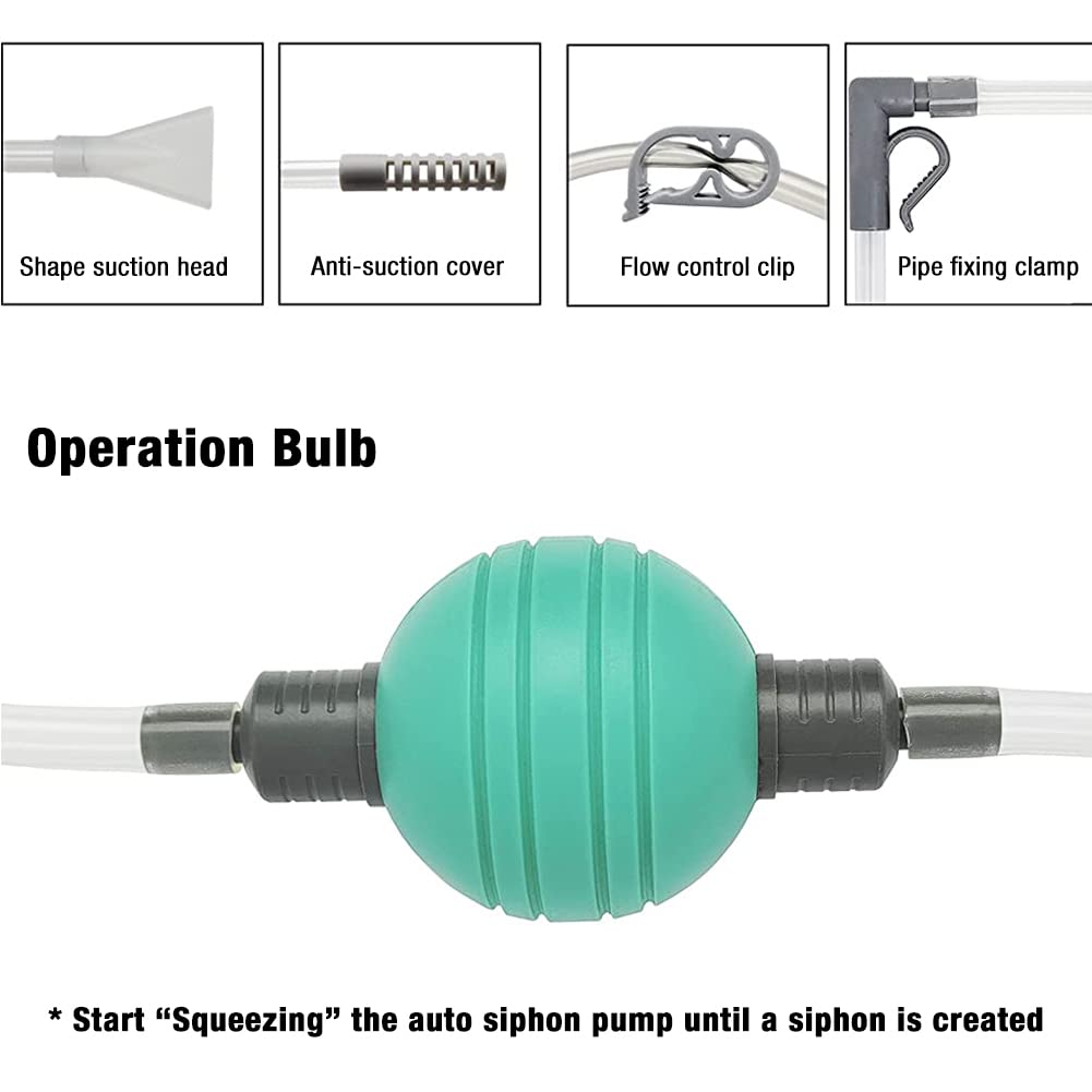 Qpets Fish Tank Cleaner for Small and Medium Tanks with 3 m Hose & Powerful Siphon System