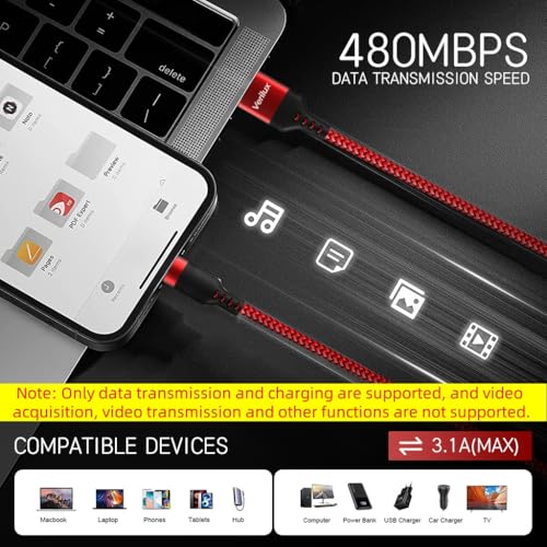 Verilux® 10FT USB to Type C Cable 62W Fast Charging Nylon Braided Data Sync Support 480Mbps Compatible with iPhone 15 Pro Max Galaxy S24 S23 MacBook Tablet 2PCS