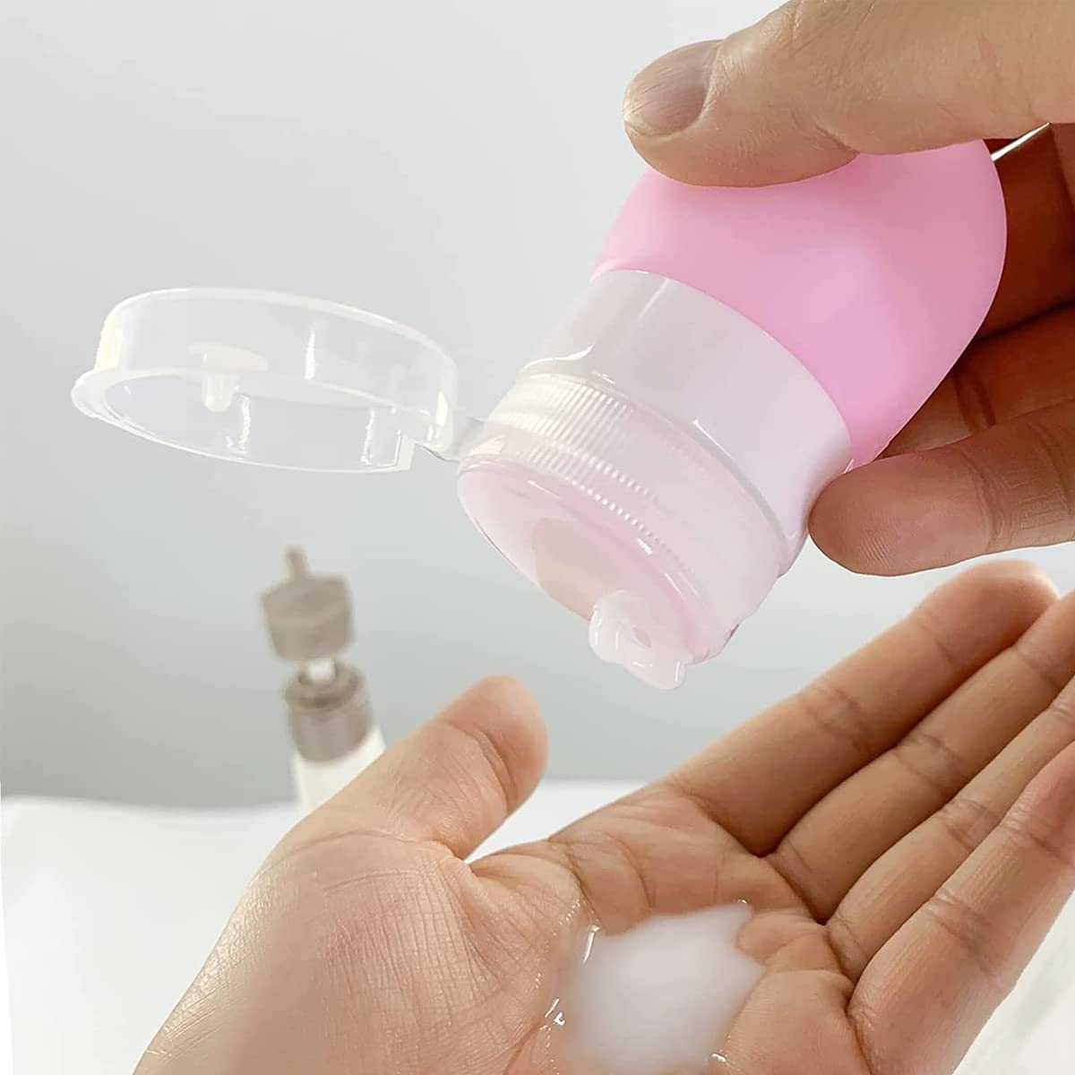 MAYCREATE Travel Bottles for Toiletries 60ml Set with Leakproof Lid and BPA Free Silicone | 4 Refillable Multicolour Containers