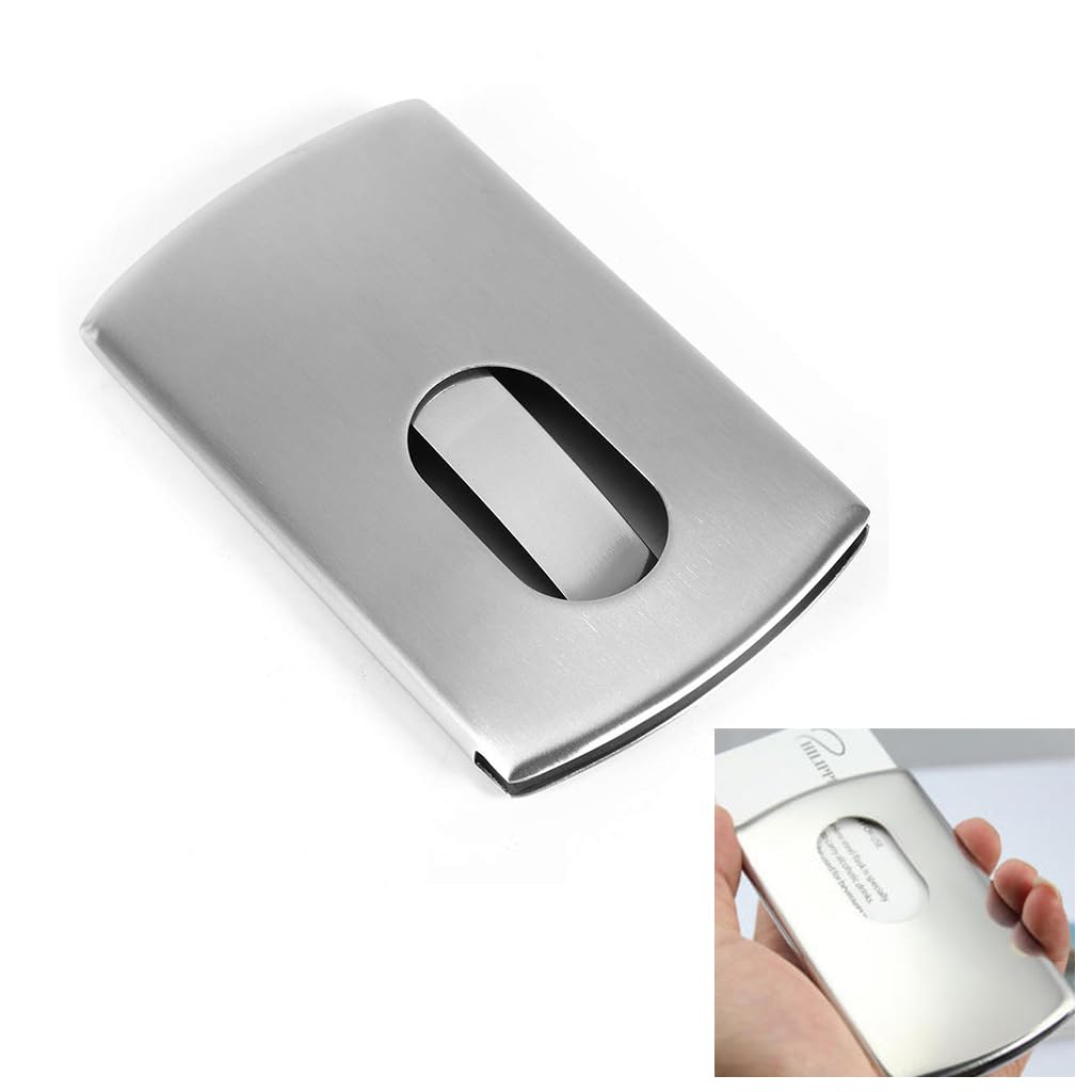 ZIBUYU Visiting Card Holder for Office with Thumb Slide Design and Stainless Steel Body 9.8x6.5x1.3 cm | Compact Gift for Men and Women