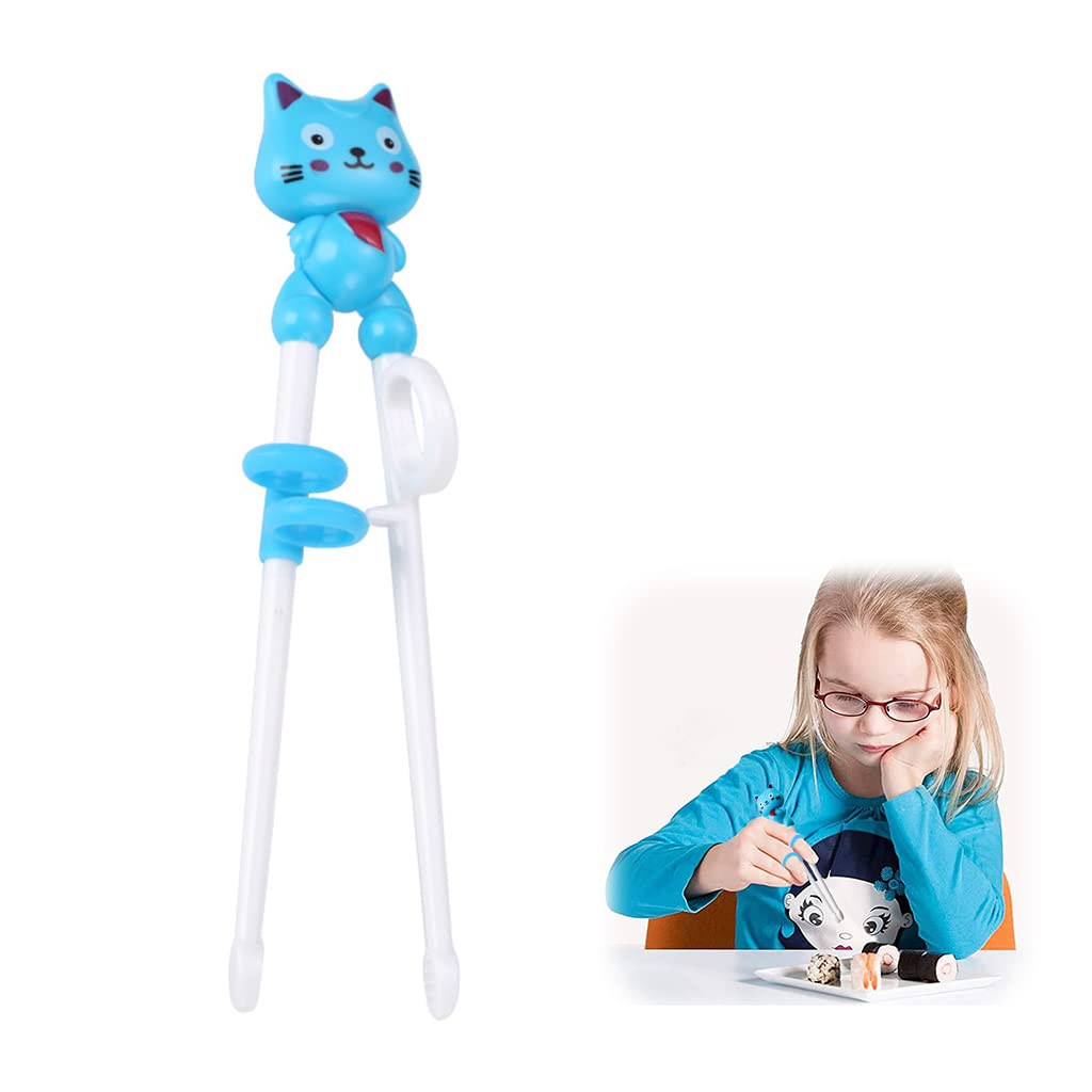 ZIBUYU Chopsticks for Kids Training with 18.8cm Length and Auxiliary Finger Rings | BPA-Free ABS Blue Pair