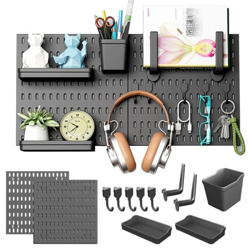 Serplex® DIY Assembly Pegboard Kit, 11.8'' Square Wall Pegboards Wall Organizer Pegboards with Storage Box & Shelf, Hooks, Space Saving Wall Pegboard Organizer for Tools, Gadget-Black