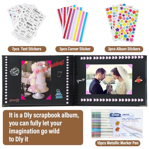 HASTHIP® DIY Scrapbook Photo Album Kit Anniversary Gift for Couple Special A4 Wedding Set with Color Stickers Pen Graduations Memory 80 Pages 40 Sheet 2 PCS