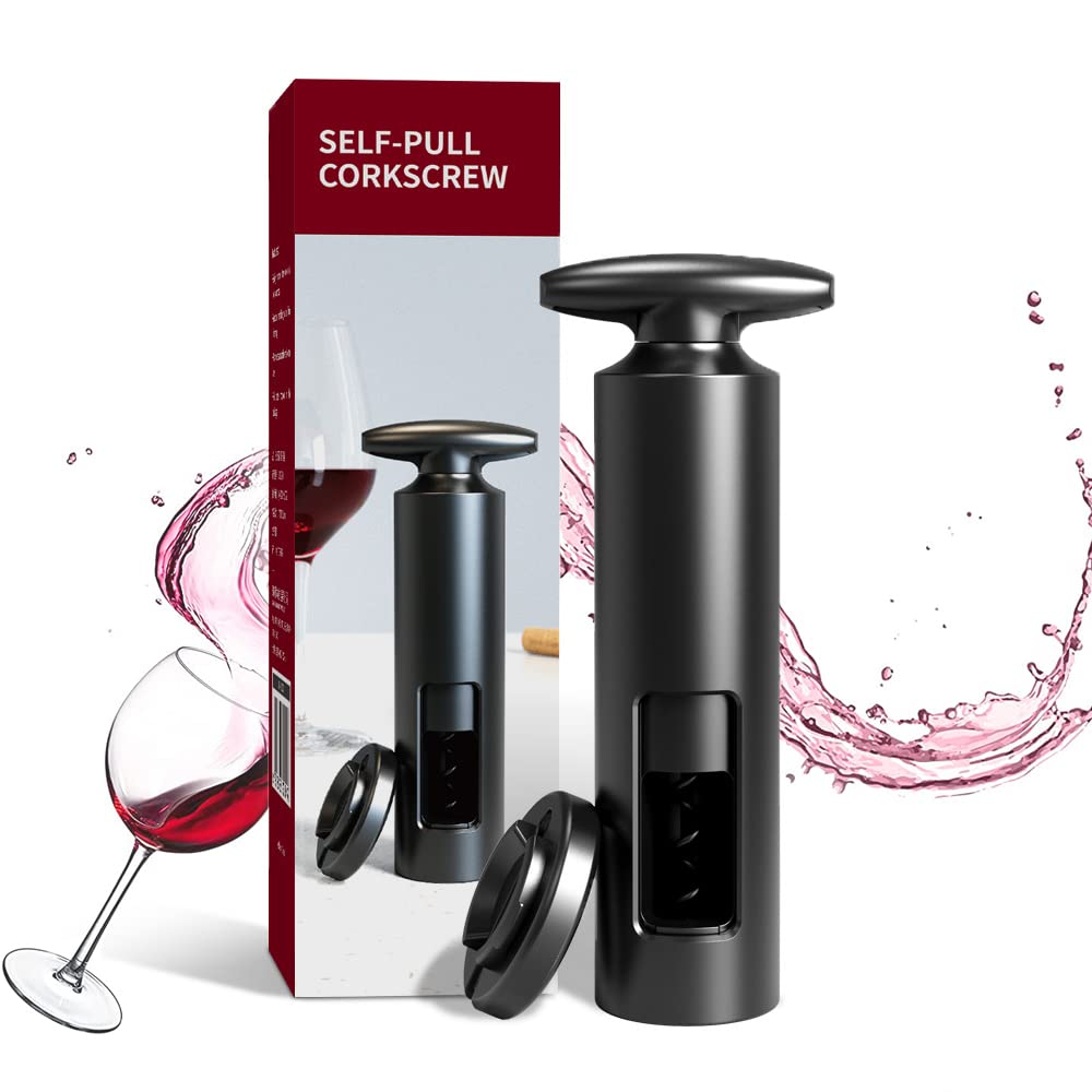 HASTHIP® Black Reusable ABS T Shape Handle Manual Wine Bottle Opener Corkscrew with Foil Cutter for Home,Kitchen,Party,Restaurant,Bar Without Charing