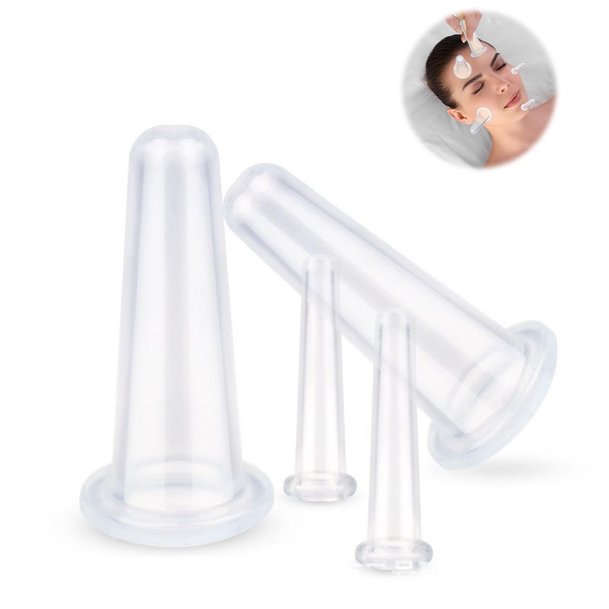 ZIBUYU Facial Cupping Set for Face Lift with 4 Silicone Vacuum Cups | Gentle Skin Massage