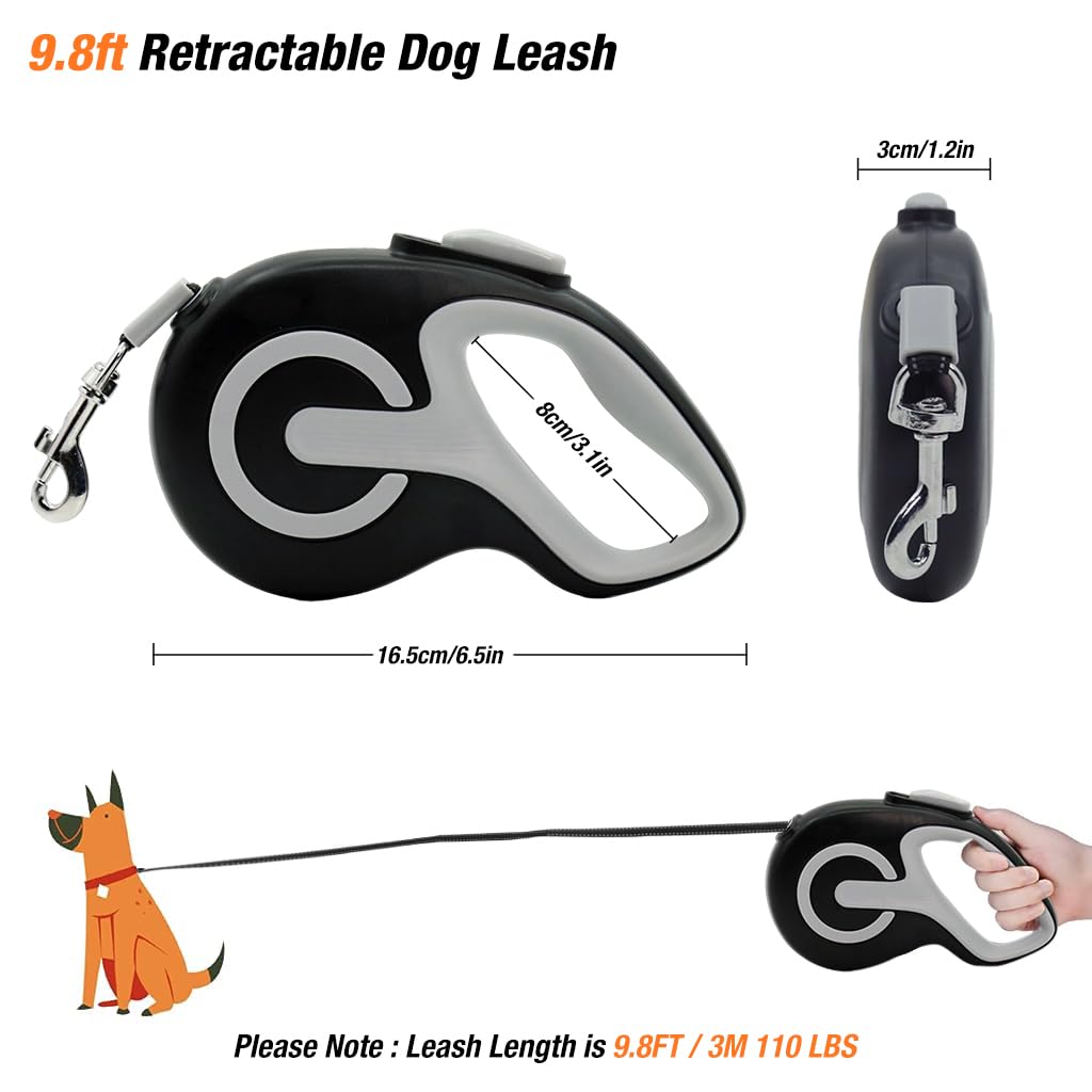 Qpets Retractable Dog Leash for Walking with 9.8 ft Nylon Rope and 360° Tangle-Free Hook | Anti-Slip Handle for Dogs up to 50 kg