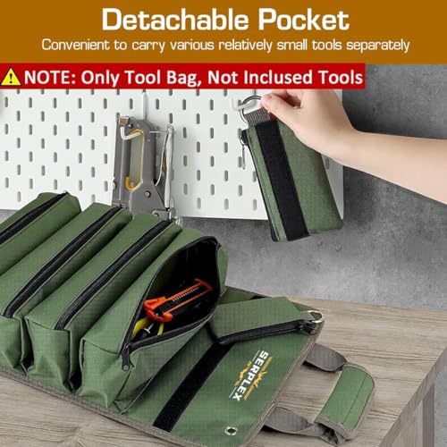 Serplex® 2PCS Tool Bag Tools Storage Bag Portable Roll Up Multi Compartment Tools Bag with Detachable Zipper Pouch, Tool Organizer Bag with Handle Tool Bag for Technicians, Mechanics(No Tools)