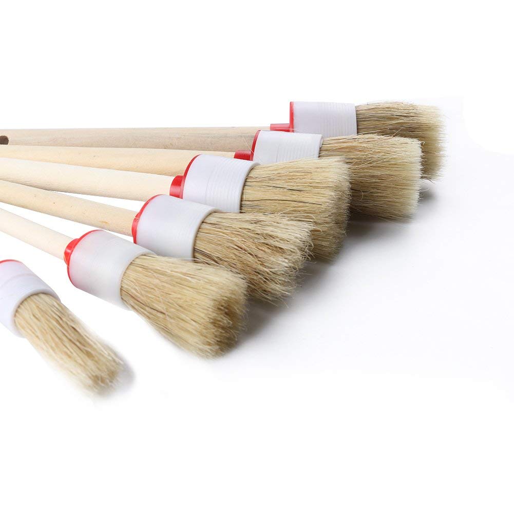 STHIRA Car Cleaning Brush Set for Wheels and Interior featuring Ergonomic Handle & 7pcs Natural Boar Hair Brushes