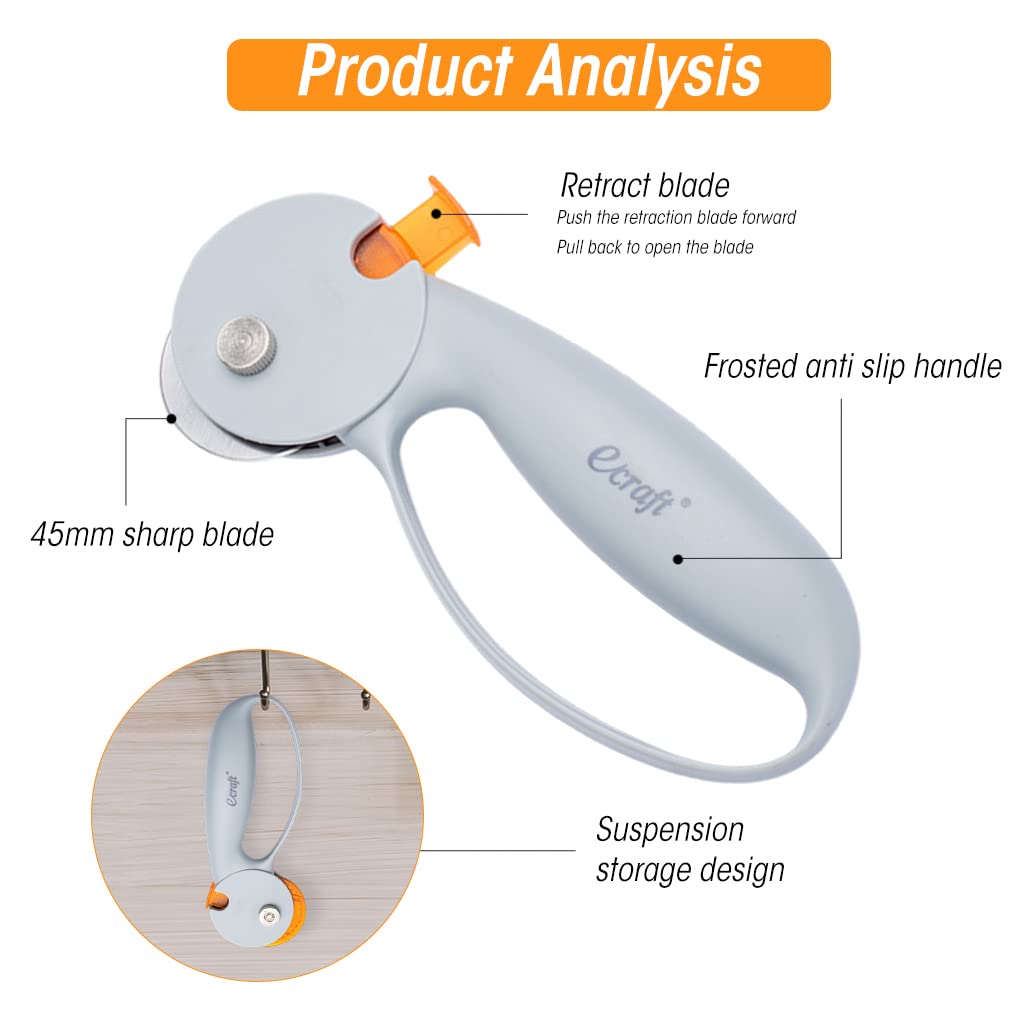 HASTHIP Fabric Cutter Roller for Sewing and Quilting with 45mm Blade and Safety Lock | Ergonomic Handle for DIY Crafting