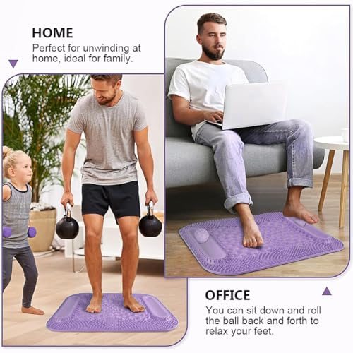 HANNEA® TPR Foot Massage Mat, 3 in 1 Foot Acupoint Massage Mat Toe Board with Dual Roller Massage Balls Design, for Promoting Blood Circulation, Relieving Foot Fatigue, 16x19'', Purple