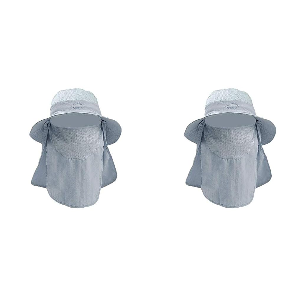 GUSTAVE Sun Protection Fishing Cap for Outdoor Use with Removable Neck and Face Flap | 2PCS Grey