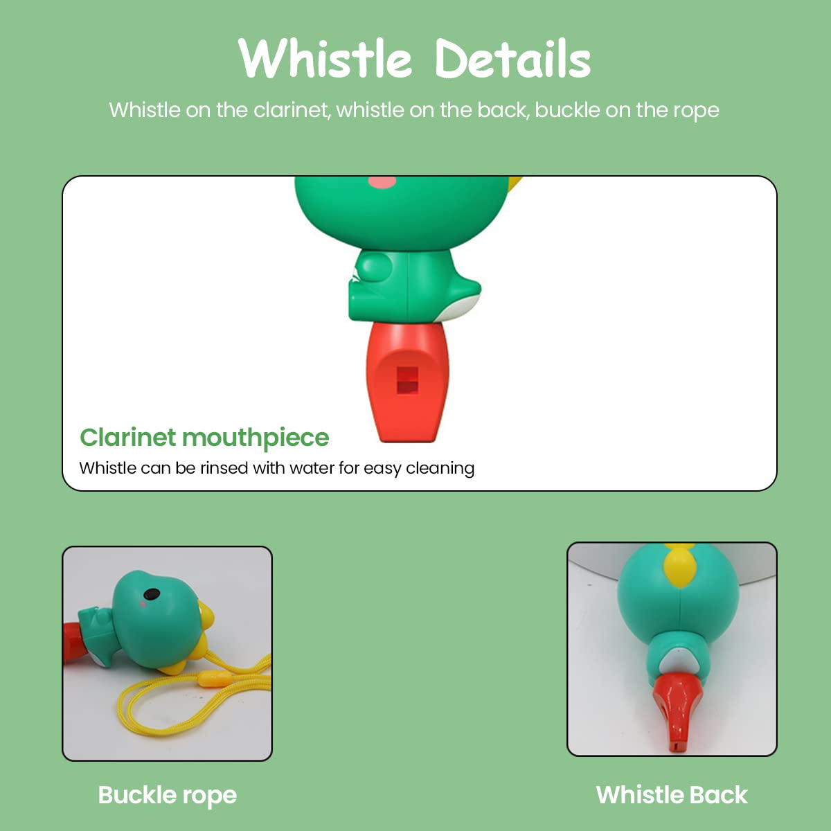 PATPAT Whistle Toy for Kids with Lanyard featuring Green Cartoon Dinosaur | Safe ABS Material