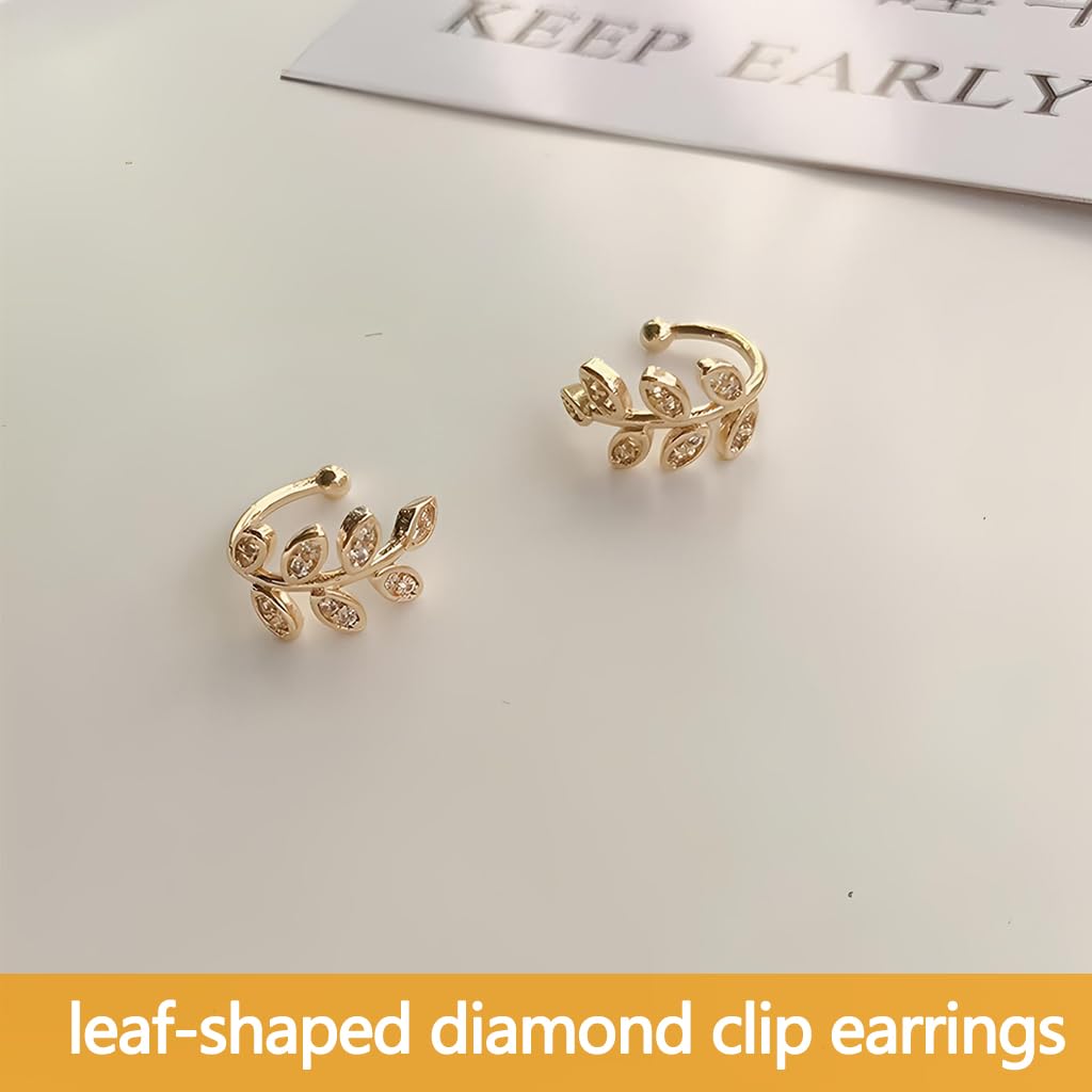 ZIBUYU Crystal Leaf Ear Cuffs for Women featuring No Piercing Clip Design and Gold Rhinestones