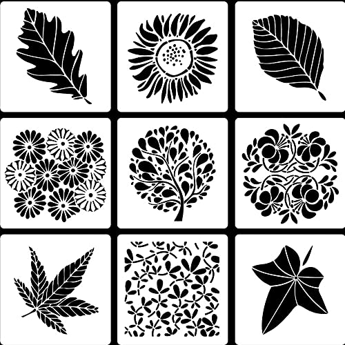 PATPAT® 9 Pcs Reusable Stencils Tropical Leaf Stencils Laser Cut Painting Template Painting Stencil for DIY Walls Art Scrapbook