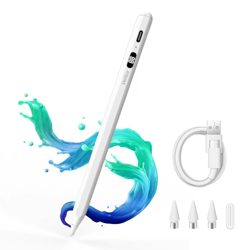 Verilux® Stylus Pen for Android/Tablet, Universal Stylus with Magnetic Universal Stylus for IPad iPhone iOS/Android Xiaomi Other Tablets Ipad Pencil 15 mins Fast Charging with LED Battery Indicators