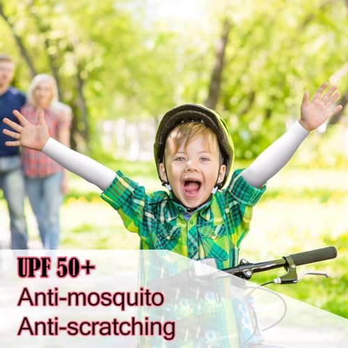 SNOWIE SOFT® Kids UV Protection Arm Sleeves 3 Pairs Cooling Hand Cover for Outdoor Activities Sports for Boys Girls 6-10 Years Anti-Slip Stretchy Fabric Black White Pink 1 Count 2 PCS